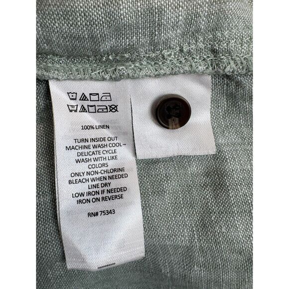 C&C Sage Green Midi Dress 100% Linen Button Front Belted Size M Classy Lagenlook - Picture 7 of 9